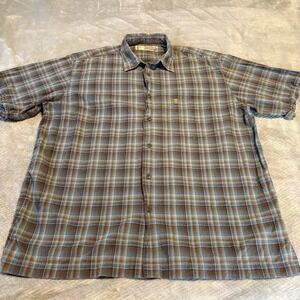 GH Bass Brown & Blue Plaid Short Sleeve Cotton Button-Up Shirt Men's L